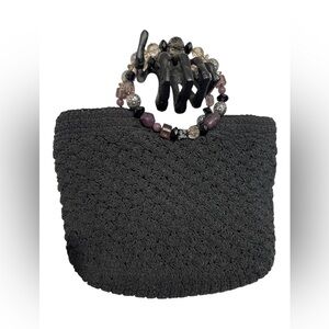 🖤🖤CAPELLINI STRAWORLD BEAUTIFUL BLACK  WOVEN BAG WITH JEWELED HANDLES🖤🖤